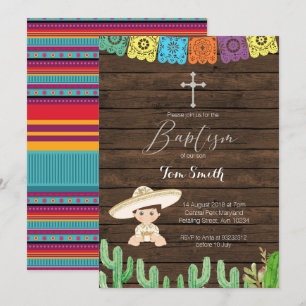 Fiesta Boy Baptism Christening Inbjudningskort