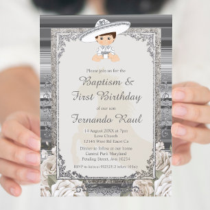 Fiesta Boy Baptism och Birthday Sylver Inbjudningar