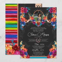 Fiesta Bright Blommigt och Serape Charro Quinceane Inbjudningar