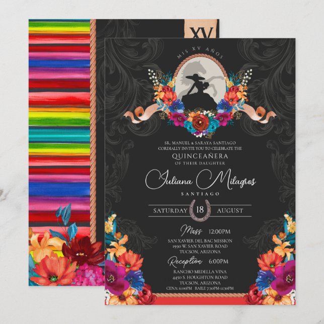 Fiesta Bright Flowers BeSnych Ranch Quinceañera Inbjudningar (Fram/baksida)