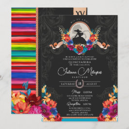Fiesta Bright Flowers Elegant Charro Quinceanera Inbjudningar