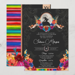 Fiesta Bright Folk Blommigt Charro Quinceanera Inbjudningar