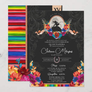 Fiesta Bright Folk Blommigt Charro Quinceanera Inbjudningar