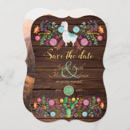 Fiesta Bröllop Spara Datum Llama Folk Blommor Inbjudningar