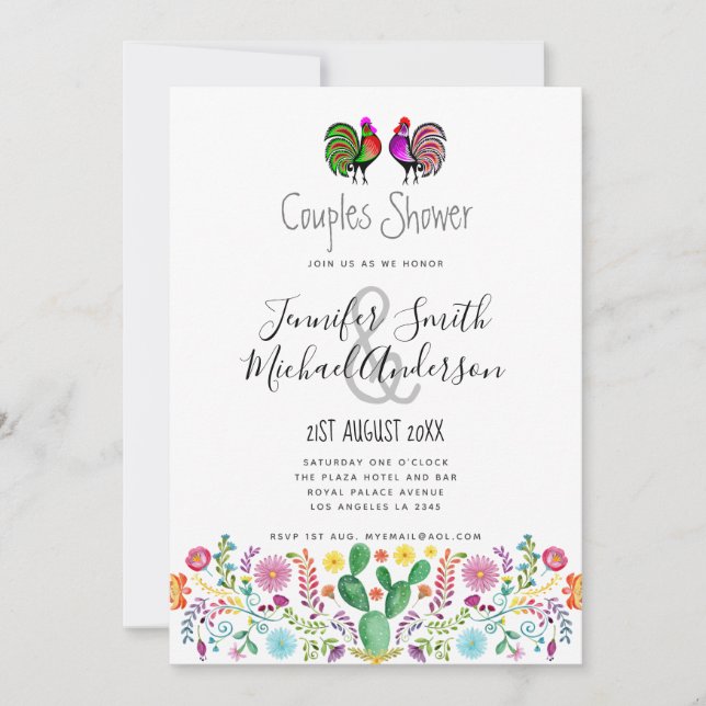 Fiesta Bröllopsdop Folkkonst Blommor Inbjudningar (Framsida)