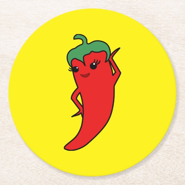Fiesta Bröllopsdusch Kawaii Röd Het Peppar Diva Underlägg Papper Rund (Framsidan)