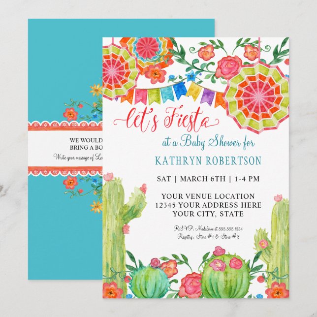Fiesta Cactus Baby Shower Boy Banner Pennant Inbjudningar (Fram/baksida)
