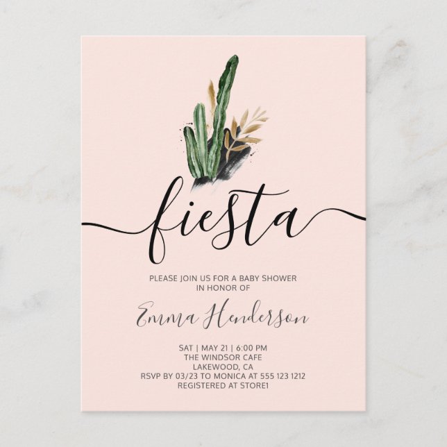 Fiesta Cactus Baby Shower Inbjudan Vykort (Framsida)