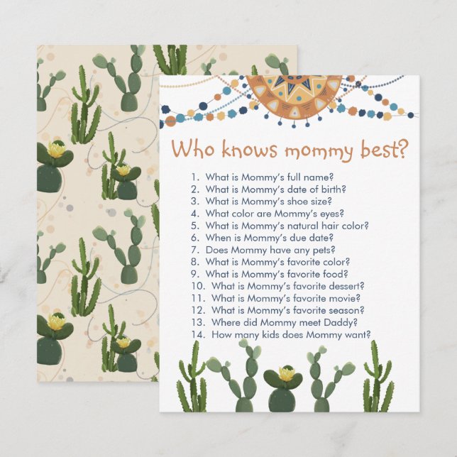 Fiesta cactus babyduschspel tilläggskort (Fram/baksida)