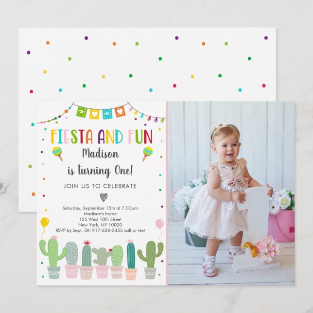 Fiesta Cactus First Birthday-inbjudan Inbjudningar (Fram/baksida)
