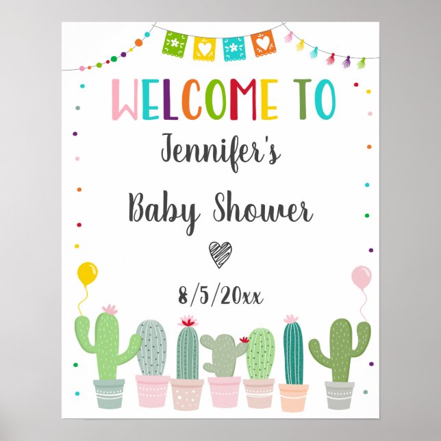 Fiesta Cactus Könsneutrala Bebis Shower Välkomstsk Poster (Framsidan)