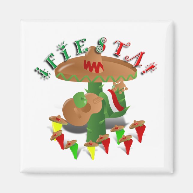 Fiesta Cactus med Guitar & Dancing Peppers Magnet (Framsidan)