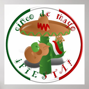 Fiesta Cactus med Guitar & Dancing Peppers Poster