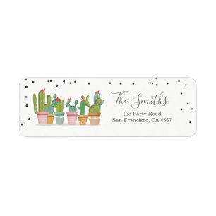 Fiesta Cactus Mexican Pastel Watercolor Returadress Etikett