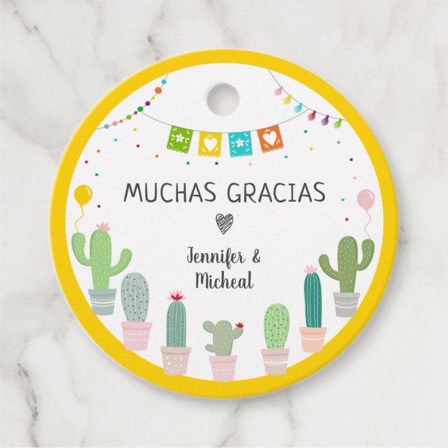 Fiesta Cactus Muchas Gracias Baby Shower Tack Gåvor Etiketter (Framsida)