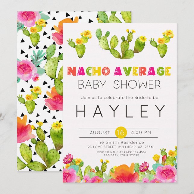 Fiesta Cactus Nacho Average Baby Shower Inbjudningar (Fram/baksida)