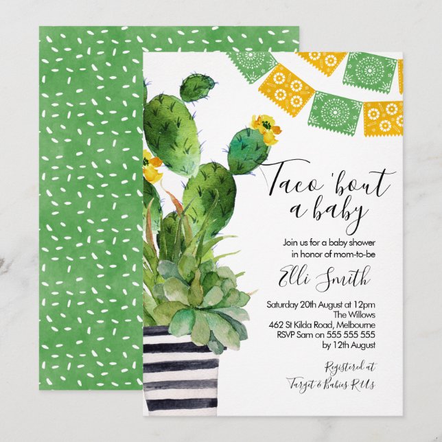Fiesta Cactus Taco Baby Shower-inbjudan Inbjudningar (Fram/baksida)