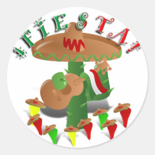 Fiesta Cactus w/Sombrero & Guitar Runt Klistermärke