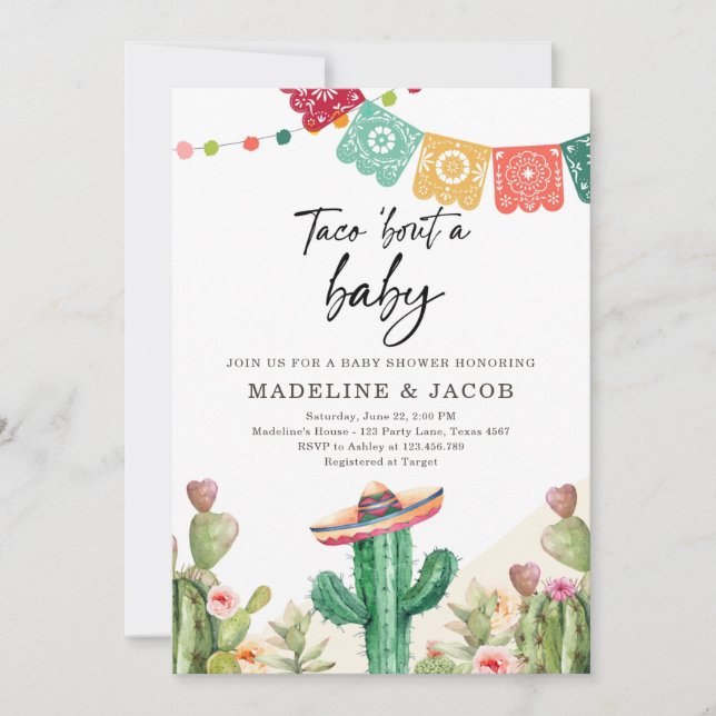 Fiesta Cactus Watercolor Baby Par Shower Invit Inbjudningar (Framsida)