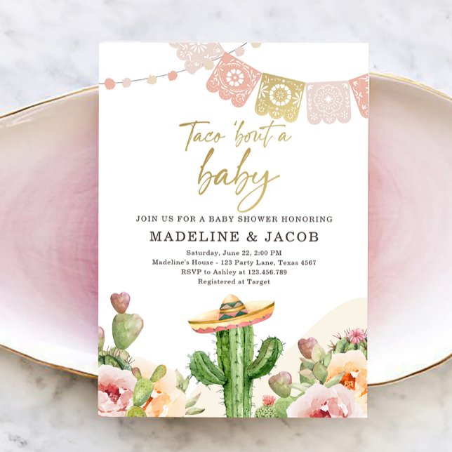 Fiesta Cactus Watercolor Baby Par Shower Invit Inbjudningar (Skapare uppladdad)