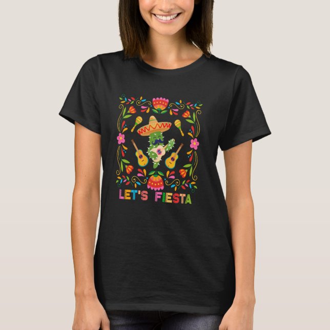 Fiesta Cinco De Mayo med Guitar Cactus Sombr T Shirt (Framsida)