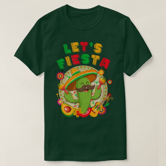 Fiesta cinco de Mayo med Guitar Cactus Sombr T Shirt (Design framsida)