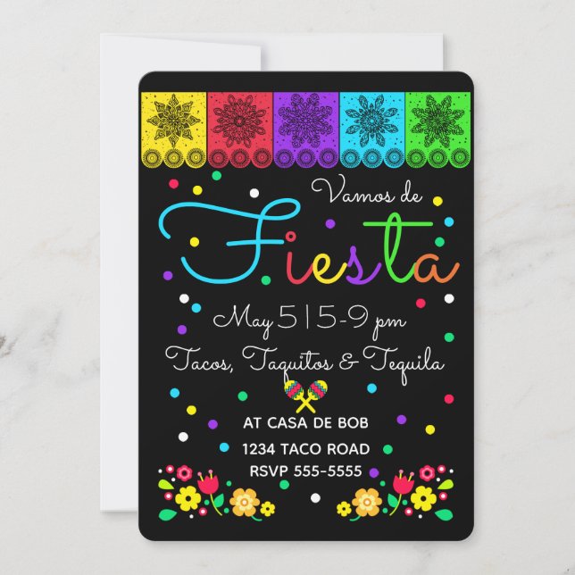 Fiesta Cinco de Mayo Papercuts & Blommigt Folk Art Inbjudningar (Framsida)