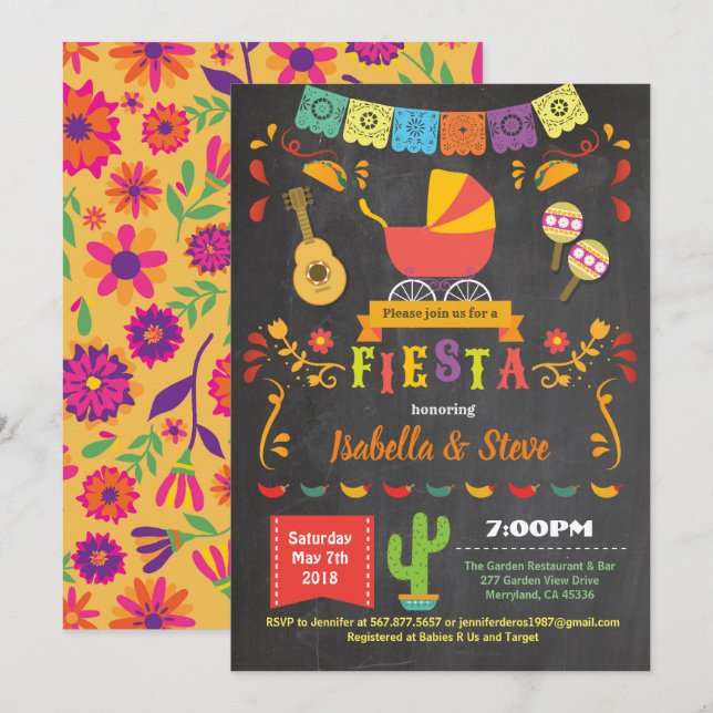Fiesta coed Baby duschalkboard Inbjudningar (Fram/baksida)