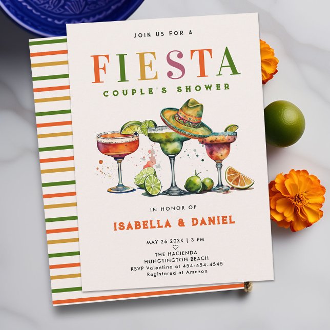 Fiesta Coed Jack och Jill Bröllop Couple Shower Inbjudningar (fiesta coed couples wedding shower invitation jack jill mexico mexican couple tequila colorful class)