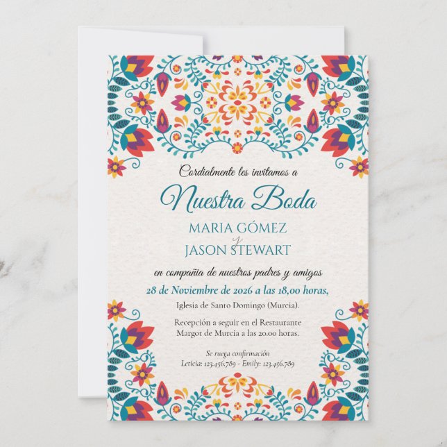 Fiesta Colorful Botanical Floral Spanish Wedding Inbjudningar (Framsida)