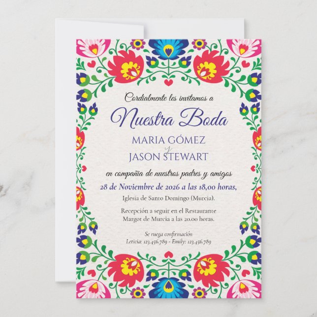 Fiesta Colorful Floral Botanical Spanish Wedding Inbjudningar (Framsida)