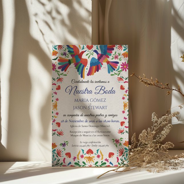 Fiesta Colorful Floral Modern Boda Spanish Wedding Inbjudningar (Fiesta Colorful Floral Modern Boda Spanish Wedding Invitation)