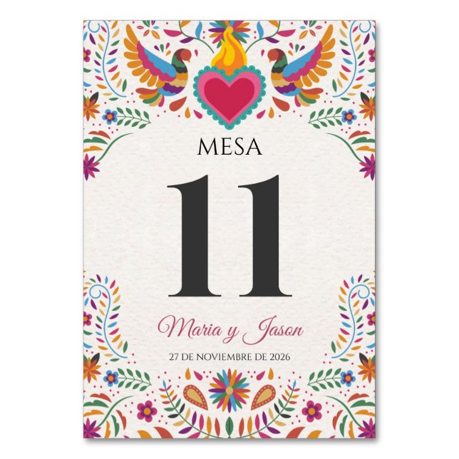 Fiesta Colorful Flowers Botanical Spanish Wedding Bordsnummer (Framsidan)