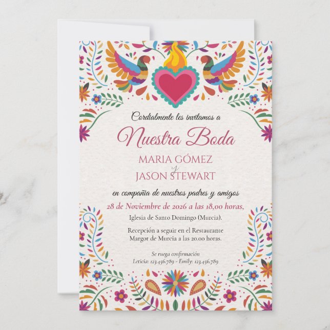 Fiesta Colorful Flowers Botanical Spanish Wedding Inbjudningar (Framsida)