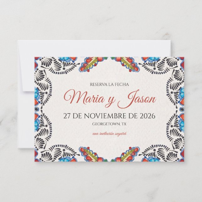 Fiesta Colorful Flowers Botanical Spanish Wedding Spara Datumet (Framsida)