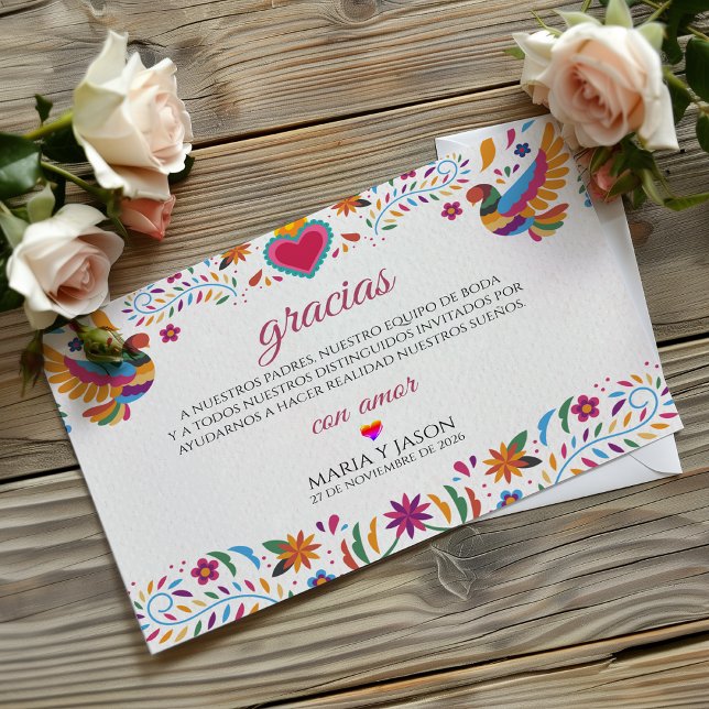 Fiesta Colorful Flowers Botanical Spanish Wedding Tack Kort (Fiesta Colorful Flowers Botanical Spanish Wedding Thank You Card)