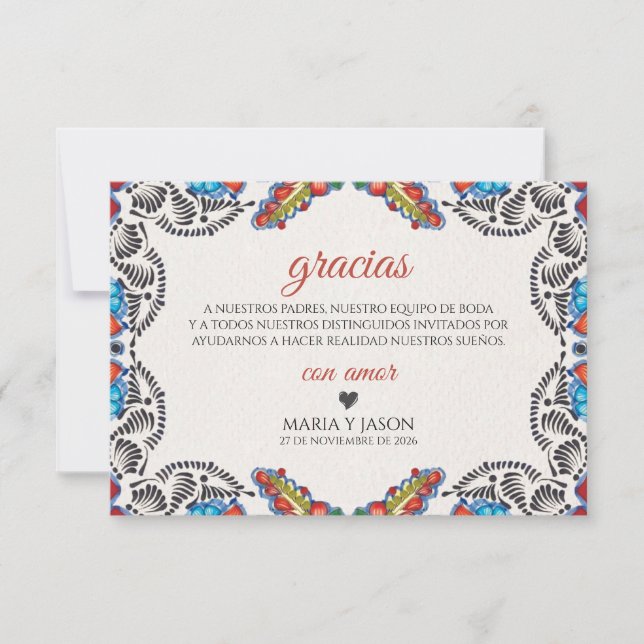 Fiesta Colorful Flowers Botanical Spanish Wedding Tack Kort (Framsida)