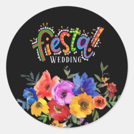Fiesta Colorful Watercolor Blommigt Bröllop Classi Runt Klistermärke