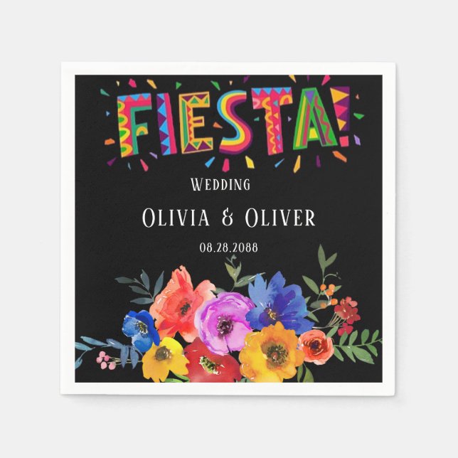Fiesta Colorful Watercolor Blommigt Bröllop Pappersservett (Framsidan)