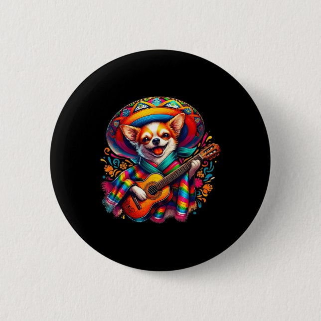 Fiesta Cute Chihuahua spelar Guitar Cinco De Knapp (Framsida)