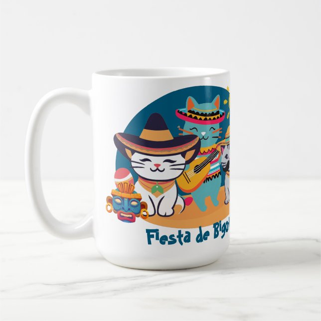 Fiesta de Bigotes | Mexican Culture Cats Gift Kaffemugg (Vänster)