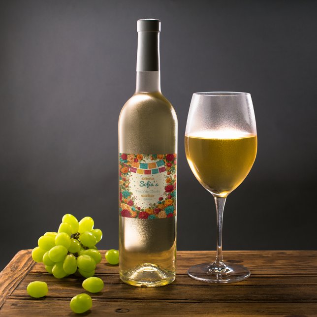 Fiesta de Colores Quinceanera, anpassningsbar Vinflaska Etikett (Skapare uppladdad)