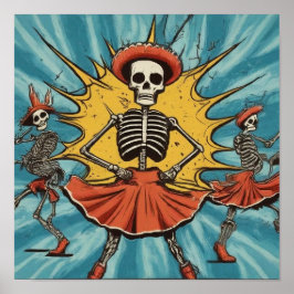 Fiesta de las Calaveras: Dancing Skeletons Tie-Dye Poster