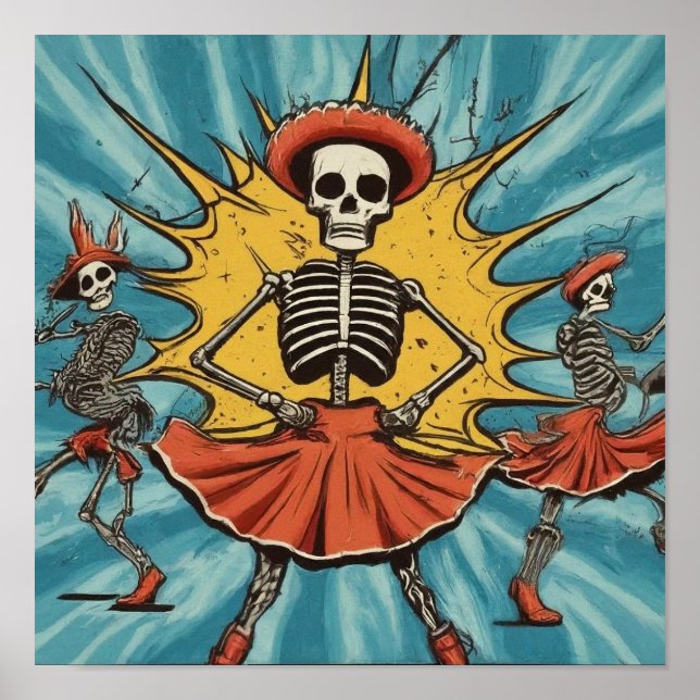 Fiesta de las Calaveras: Dancing Skeletons Tie-Dye Poster (Framsidan)