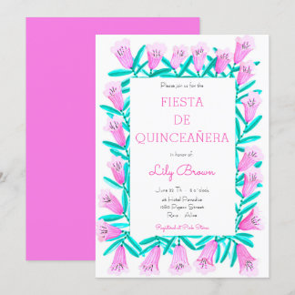Fiesta de Quinceañera Call Flores Rosa Inbjudningar