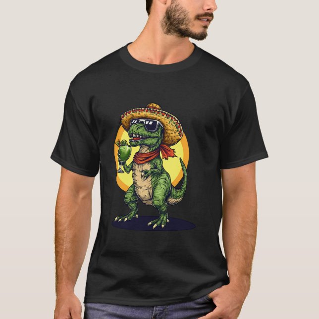 Fiesta Dinosaur T-Rex Dino Cinco De Mayo Mexikansk T Shirt (Framsida)
