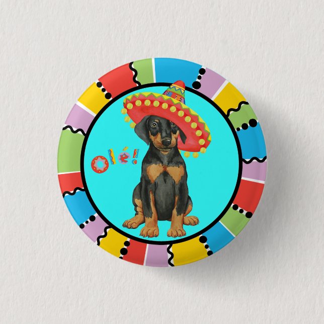 Fiesta Doberman Pinscher Button Knapp (Framsida)