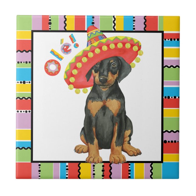 Fiesta Doberman Pinscher Ceramic Tile Kakelplatta (Framsidan)