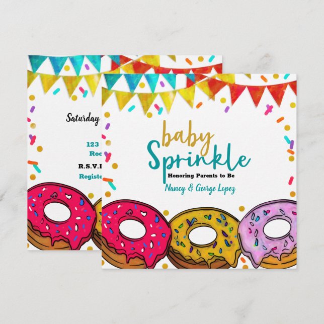 Fiesta Donuts Baby Strössel Dusch Firande Inbjudningar (Fram/baksida)