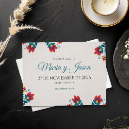 Fiesta Elegant Färgrik Blommig Spansk Bröllop Spara Datumet